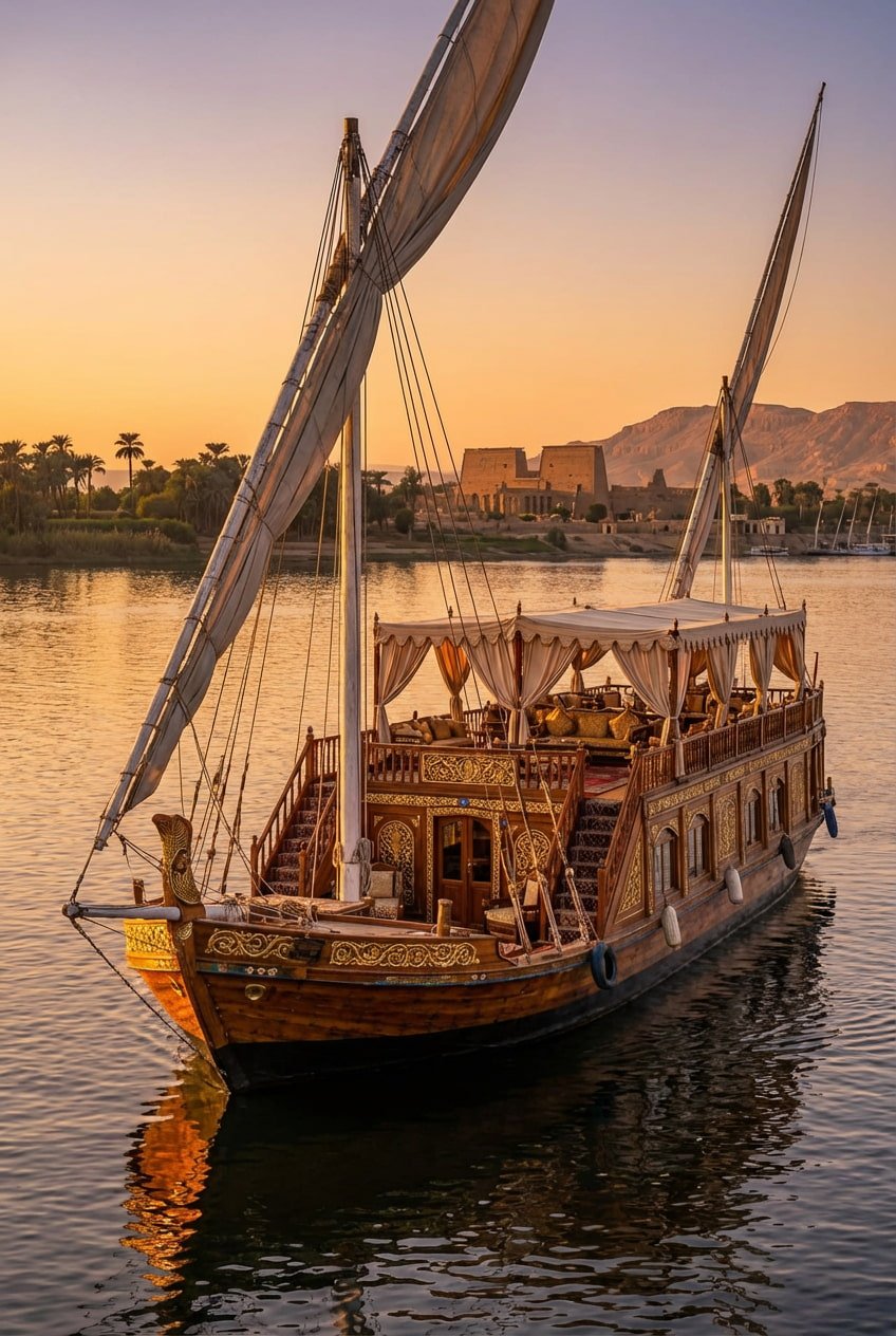 6 Days Luxury Amber Dahabiya Nile Cruise from Luxor to Aswan